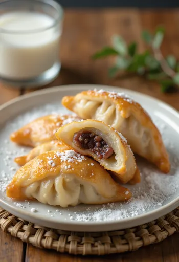 Mandu coréen sucré aux haricots rouges servi avec pâte dorée croustillante