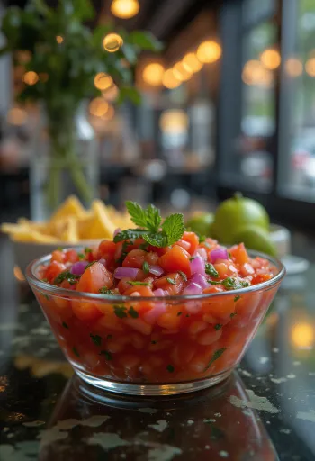 Salsa de tomates à la coriandre servie