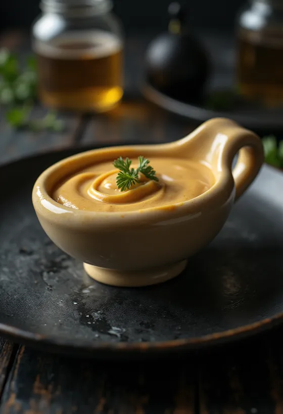 Sauce à la bière et à la moutarde servie