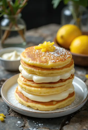 Gâteau de crêpes au fromage blanc servi sur une assiette