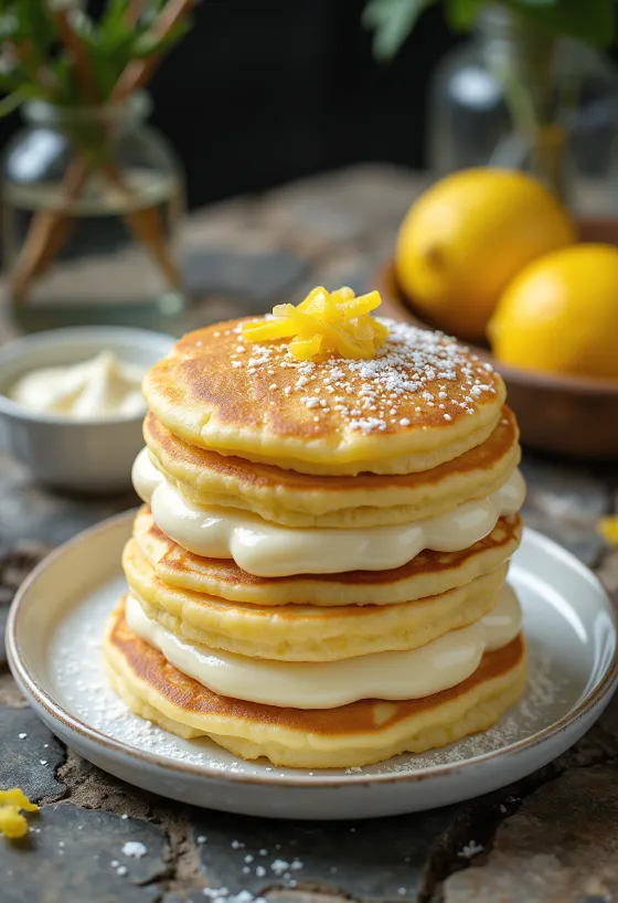 Gâteau de crêpes au fromage blanc servi sur une assiette