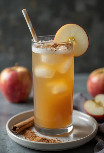 Jus de pomme à la cannelle avec glaçons et tranches de pomme