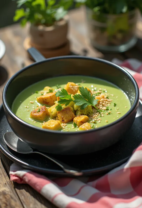 Velouté de brocoli au curry et tofu