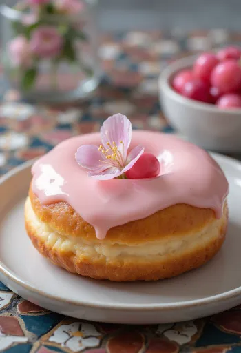 Beignet aux fleurs de cerisier fraîchement servi