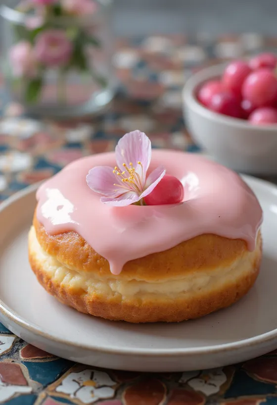 Beignet aux fleurs de cerisier fraîchement servi