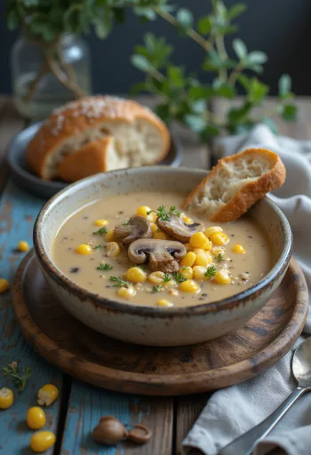 Velouté de champignons au maïs servi