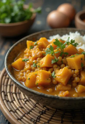 Curry de lentilles et patate douce servi