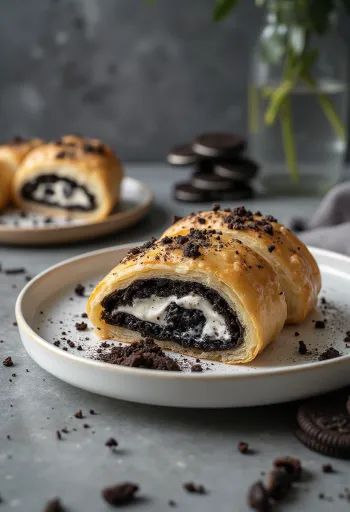 Strudel aux Oreo servi avec une garniture crémeuse