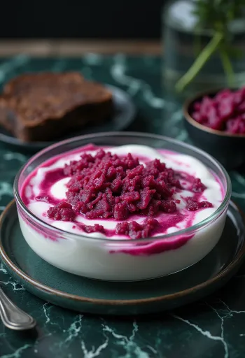 Salade de betterave au yaourt, servie avec du persil