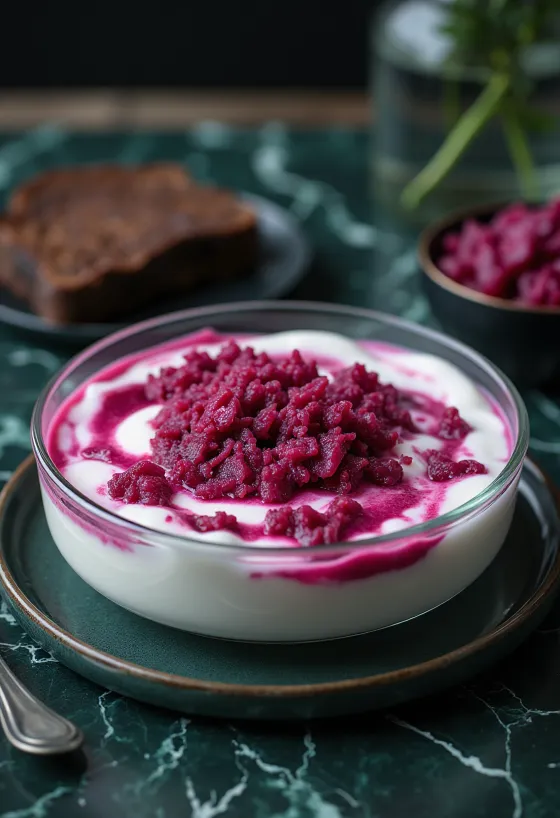 Salade de betterave au yaourt, servie avec du persil