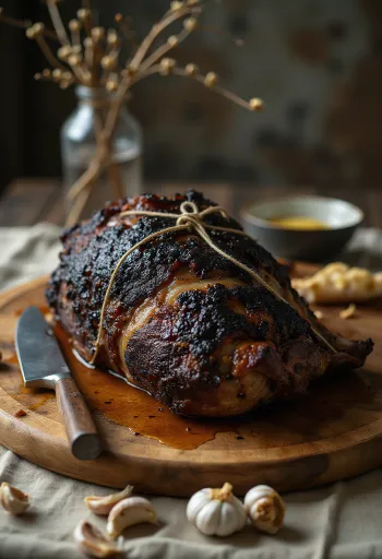 Sanglier à la broche avec herbes et légumes rôtis