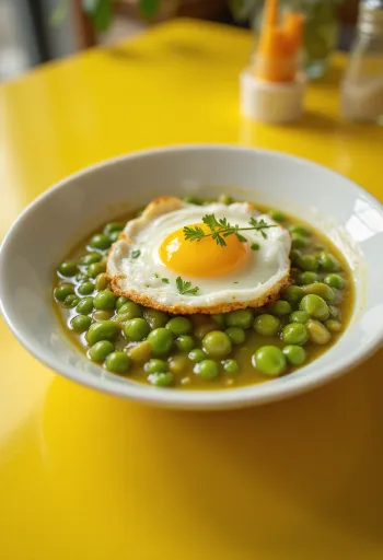 Ragoût de petits pois crémeux, saupoudré de persil frais