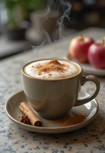 Chai latte crémeux à la pomme dans un mug avec de la cannelle