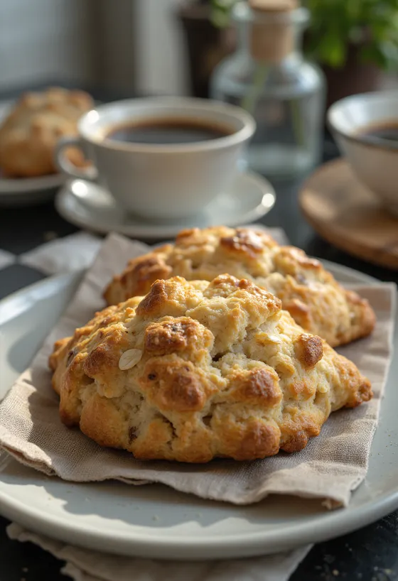 Scones à l'avoine et au café servis
