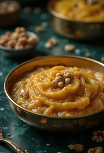 Moong Dal classique aux riches saveurs épicées, noix grillées et eau de rose.