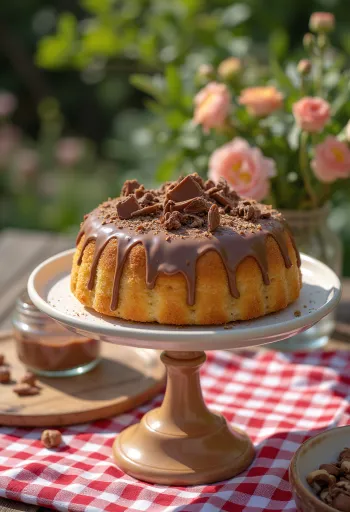 Gâteau à la pâte à tartiner aux noisettes servi sur un plat