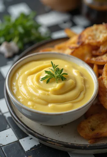 Sauce moutarde à l'ail servie avec viandes grillées