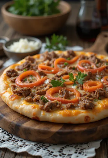 Pizza style kazakh au bœuf ou cheval