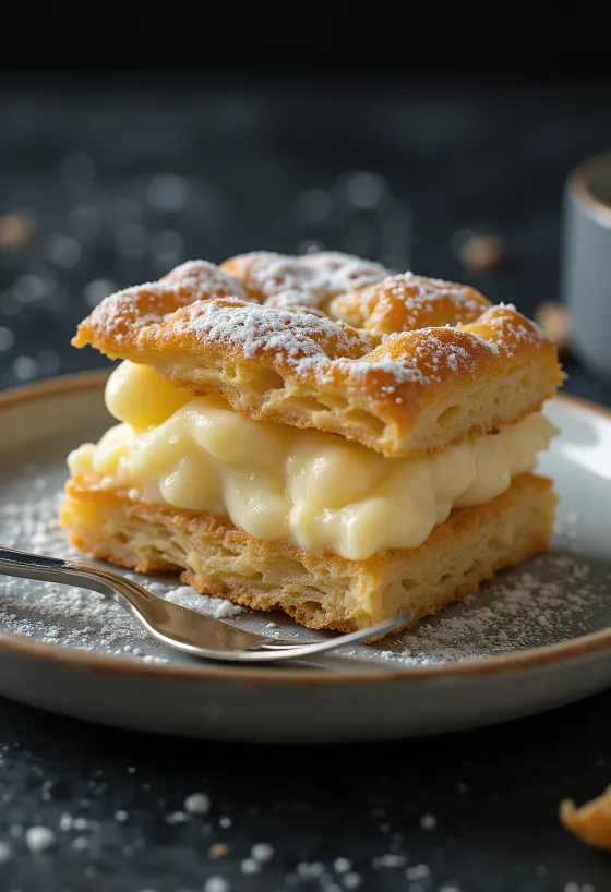 Mille-feuille à la vanille coupé en tranches
