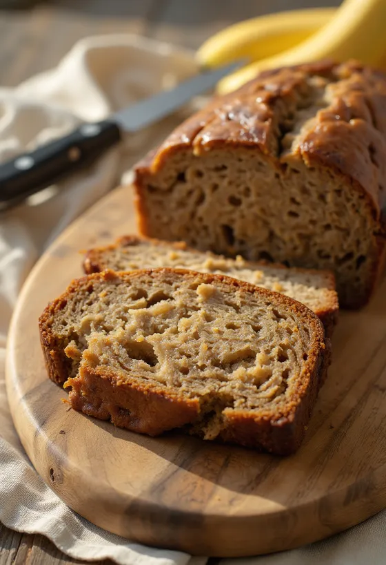 Banana bread sans gluten fraîchement cuit, texture délicieuse et moelleuse