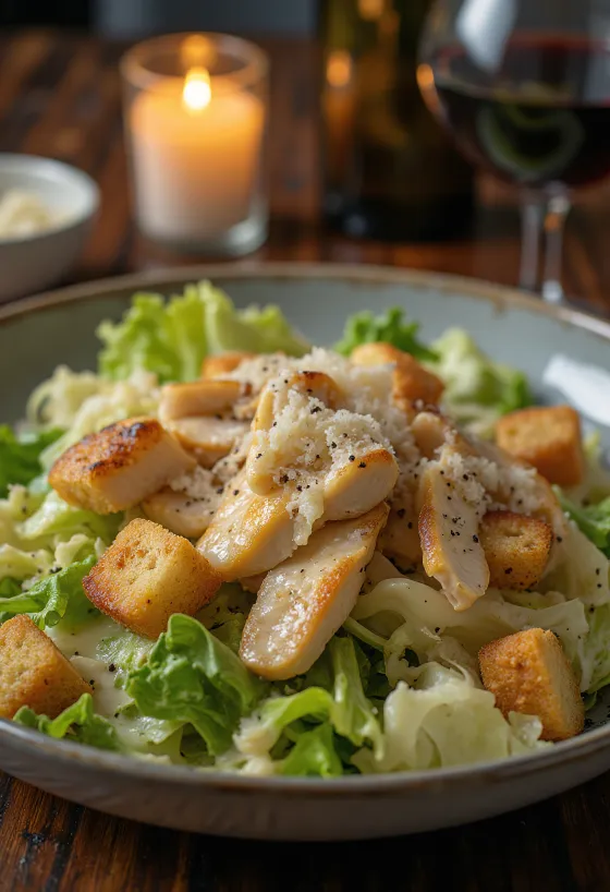Salade César classique avec croûtons croustillants et fromage parmesan