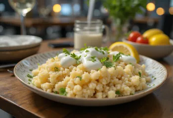 Couscous au yaourt, décoré de feuilles de menthe fraîches