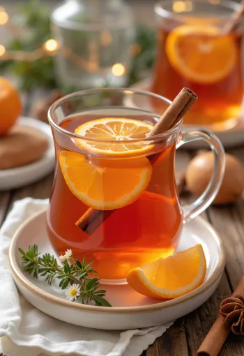 Punch cannelle-gingembre, boisson réchauffante décorée de tranches d'orange et de cannelle