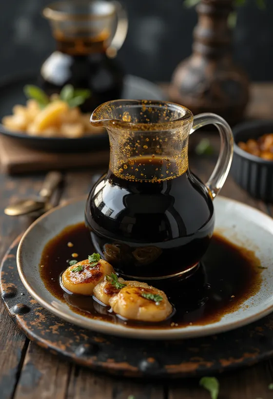 Réduction de balsamique au miel servie