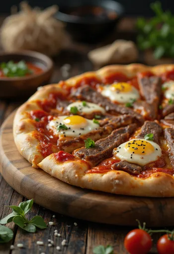 Pizza coréenne au bœuf Bulgogi servie