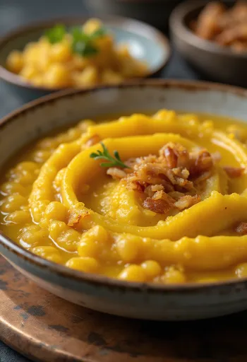 Főzelék de pois cassés avec persil frais et garniture croustillante