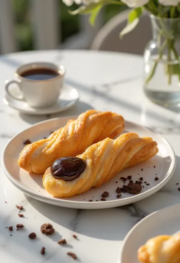 Tulumba enrobé de chocolat sur une assiette