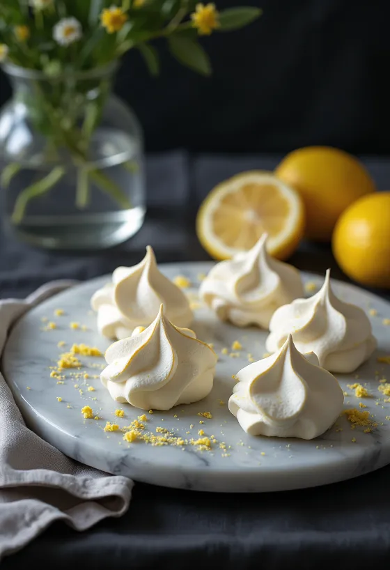 Meringues au citron servies sur une assiette