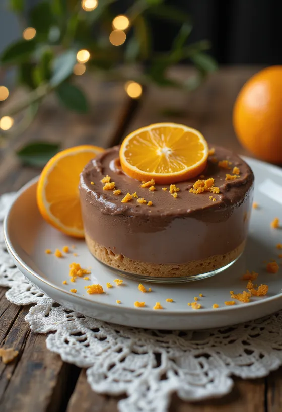 Gâteau mousse chocolat-orange servi en tranches