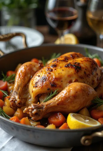 Pintade rôtie servie avec légumes rôtis