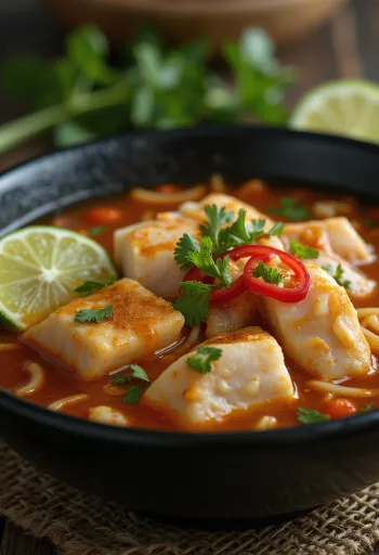 Laksa tambelan, soupe à base de coco et tamarin avec poisson, nouilles et légumes frais.