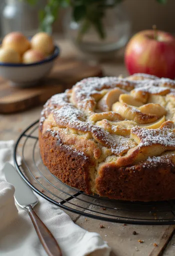 Gâteau aux pommes et graines de pavot sur une assiette