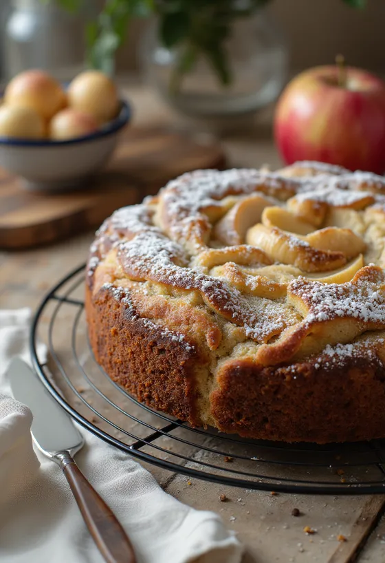Gâteau aux pommes et graines de pavot sur une assiette
