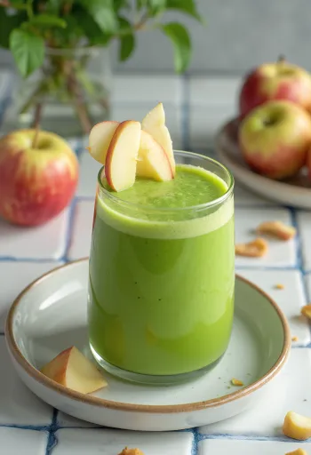 Smoothie pomme-menthe décoré de feuilles de menthe fraîche