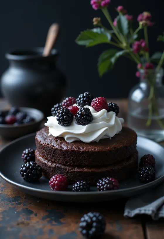 Gâteau chocolat-mûre aux fruits frais