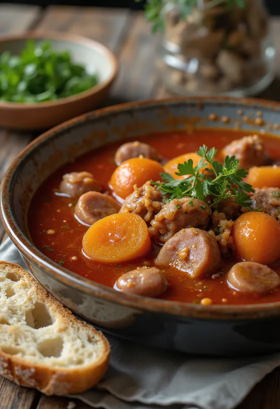 Soupe de goulash à la saucisse fumée, pommes de terre et persil frais