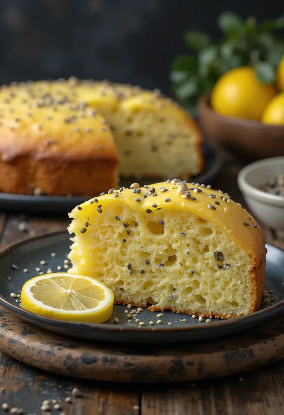 Gâteau au citron et graines de pavot sur une table