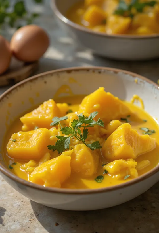 Curry d'aubergine et patate douce servi