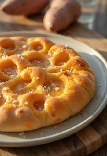 Focaccia à la patate douce servie