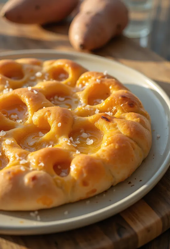 Focaccia à la patate douce servie