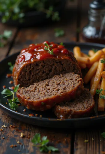 Pain de viande d'élan servi avec de la purée de pommes de terre et des légumes.