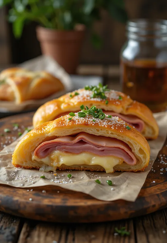 Stromboli au basilic, fromages frais et garnitures épicées, croûte dorée