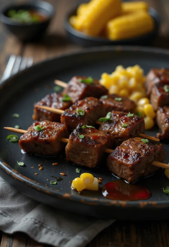 Anticuchos brochettes de bœuf péruviennes servies