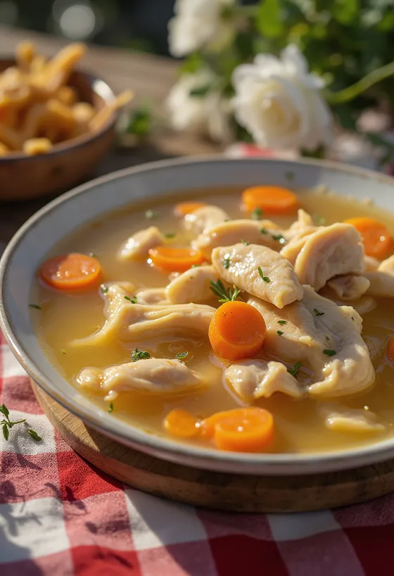 Bouillon de poule chaud avec légumes et vermicelles