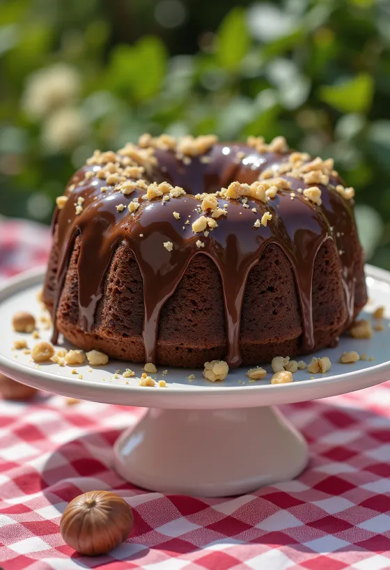Gâteau truffé chocolat-noisette servi en tranches