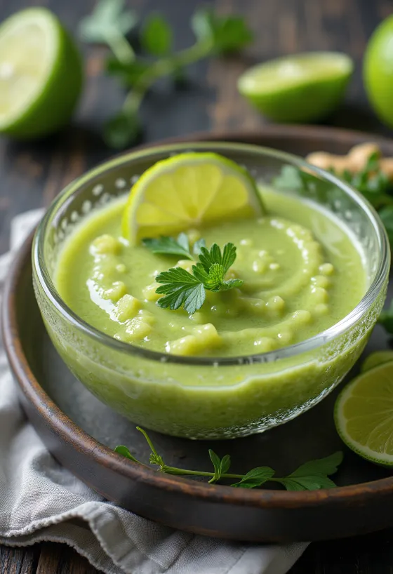 Sauce citron vert, gingembre et romarin servie